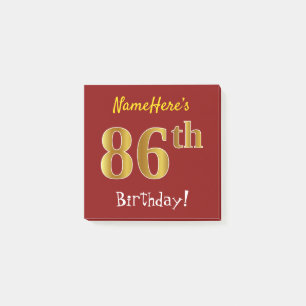 Post-it® Rouge, Faux Gold 86e anniversaire, avec nom person