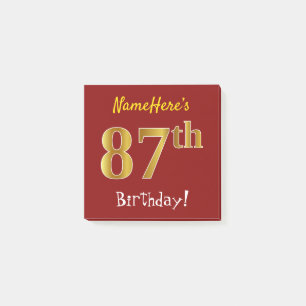 Post-it® Rouge, Faux Gold 87e anniversaire, avec nom person
