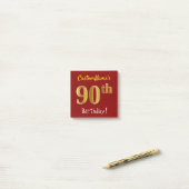 Post-it® Rouge, Faux Gold 90e Anniversaire, Avec Nom Person (Sur un bureau)