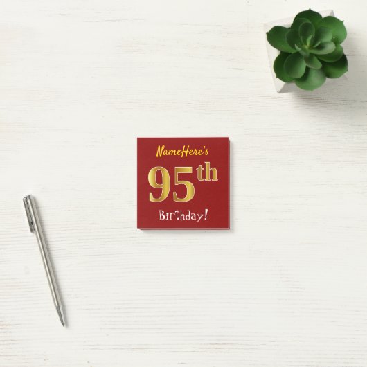 Post-it® Rouge, Faux Gold 95e anniversaire, avec nom person (Bureau)
