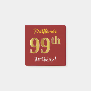 Post-it® Rouge, Faux Gold 99e Anniversaire, Avec Nom Person