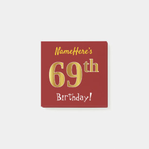 Post-it® Rouge, Faux Or 69e Anniversaire, Avec Nom Personna