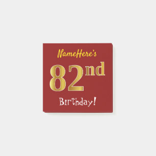 Post-it® Rouge, Faux Or 82e Anniversaire, Avec Nom Personna