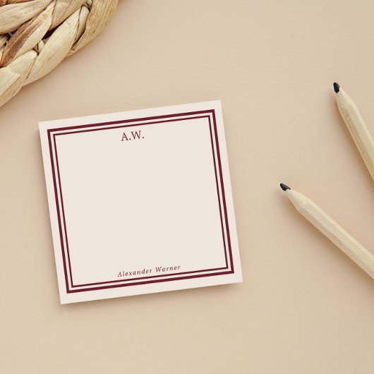 Post-it® Rouge foncé et blanc cassé Monogramme