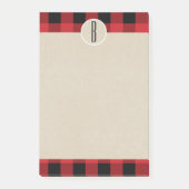 Post-it® Rouge Noir Vichy Kraft Monogramme Initiale Rustiqu (Devant)