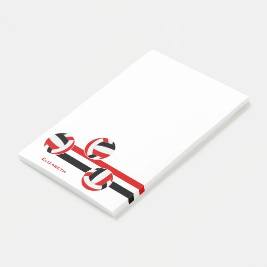 Post-it® rouge noir volleyballs nom personnalisé (Incliné)