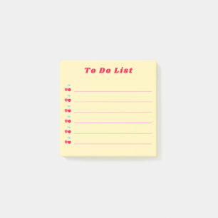 Post-it® Rouge Rétro Cerise Liste De Tâches À Puces Jaune