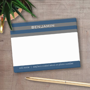 Post-it® Rugby bleu marine et gris avec nom personnalisé