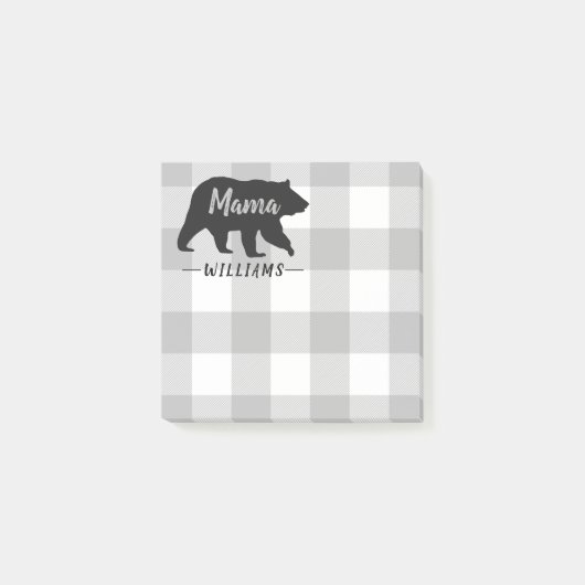 Post-it® Russe Mama Ours Gris Noir Monogramme Nom 3x3 (Devant)