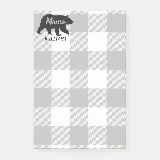 Post-it® Russe Mama Ours Gris Noir Monogramme Nom 4x6 (Devant)