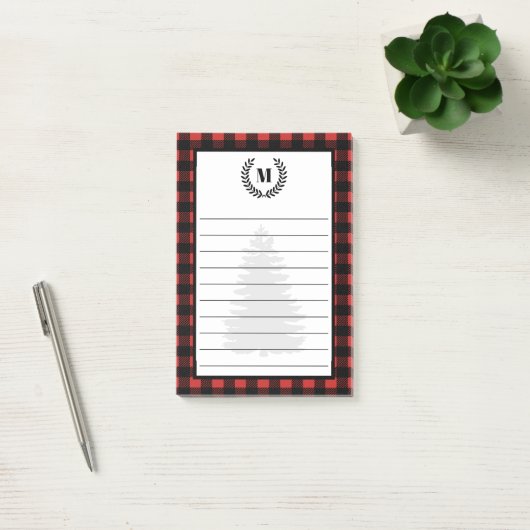 Post-it® Rustic Buffalo Check Plaid & Laurels | Monogramme (Bureau)