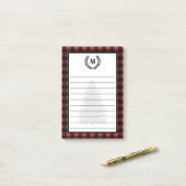 Post-it® Rustic Buffalo Check Plaid & Laurels | Monogramme (Sur un bureau)