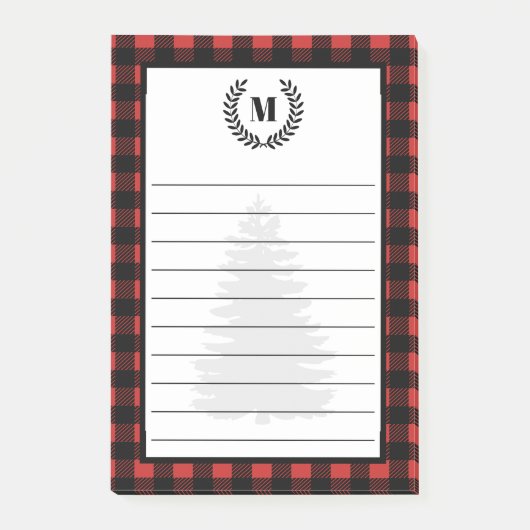 Post-it® Rustic Buffalo Check Plaid & Laurels | Monogramme (Devant)