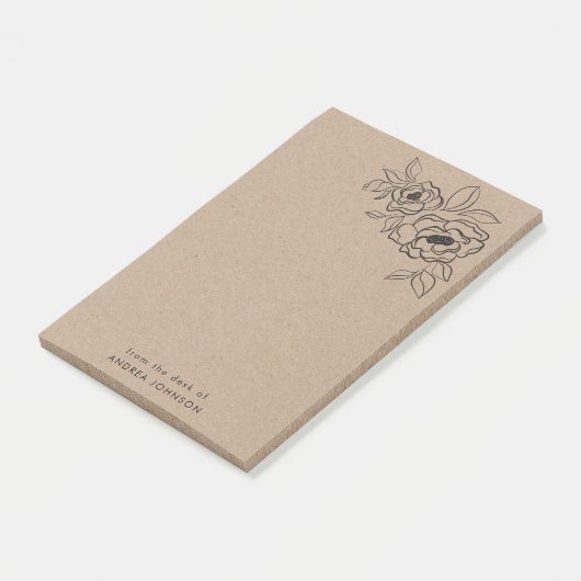 Post-it® Rustic Kraft Rose Floral Du Bureau De Nom (Incliné)