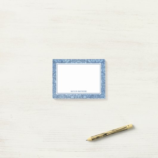 Post-it® Rustique Denim Damask Jeans Nom textuel (Sur un bureau)