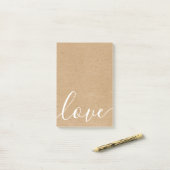 Post-it® Rustique Kraft Script Love (Sur un bureau)