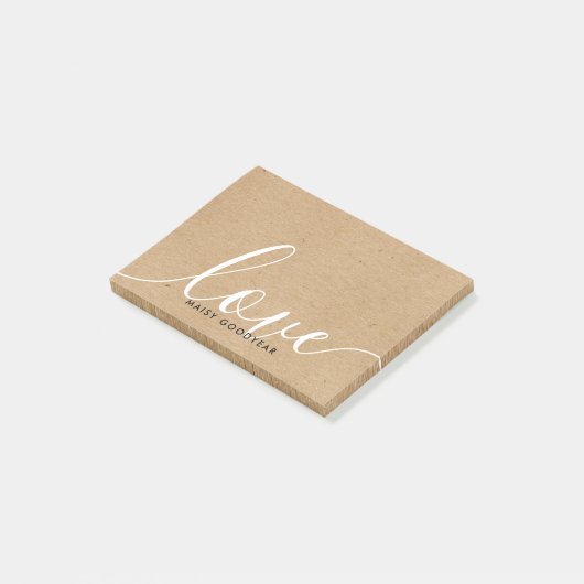 Post-it® Rustique Kraft Script Love Nom personnalisé (Incliné)