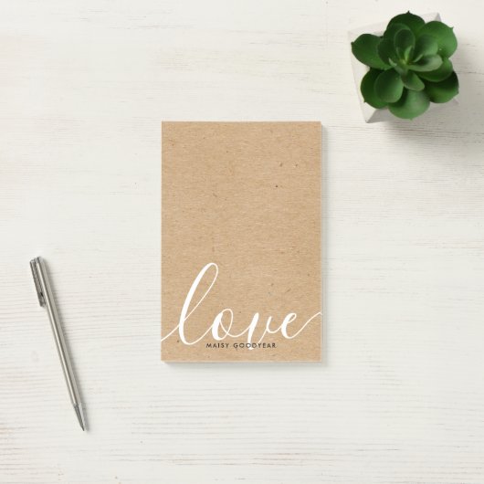 Post-it® Rustique Kraft Script Love Nom personnalisé (Bureau)