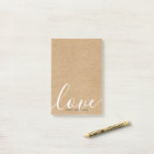 Post-it® Rustique Kraft Script Love Nom personnalisé (Sur un bureau)