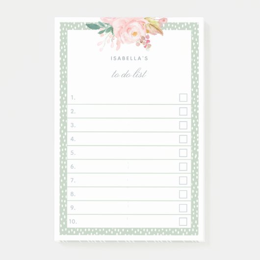 Post-it® Sage Green Aquarelle Peonies Liées À Faire (Devant)