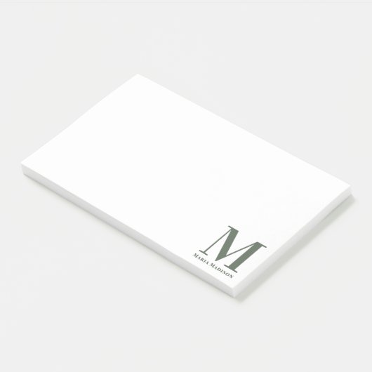 Post-it® Sage monogramme minimal Vert Nom initial (Incliné)