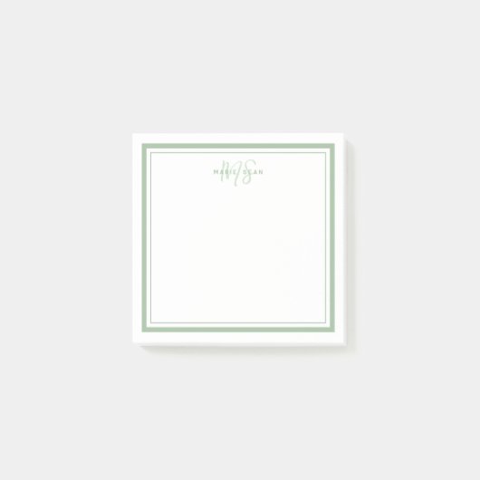 Post-it® Sage Vert Minimaliste Simple Monogramme Deux Bordu (Devant)