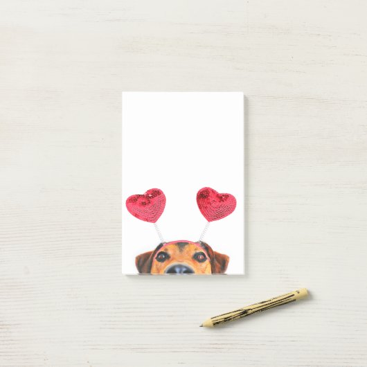 Post-it® Saint-Valentin mignon chien drôle Coeur de chien b (Sur un bureau)