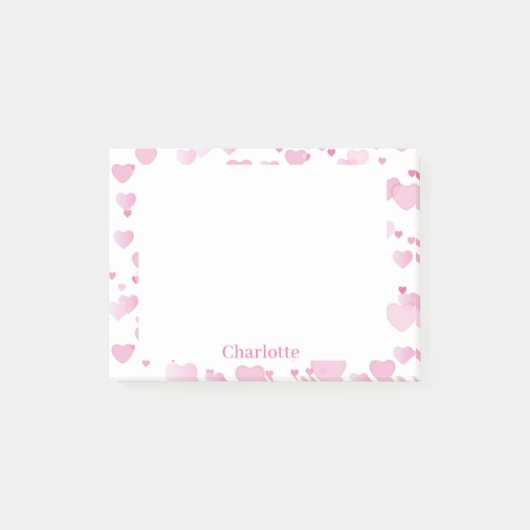 Post-it® Saint-Valentin Office Cadeau Coeurs et nom rose (Devant)