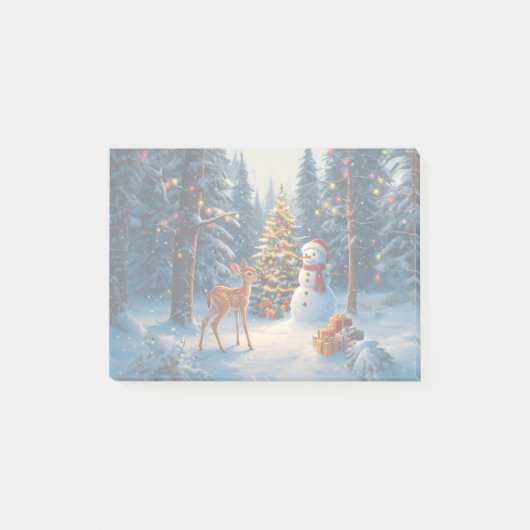 Post-it® Scene d'arbre de Noël Cute Deer Fawn Snowman (Devant)