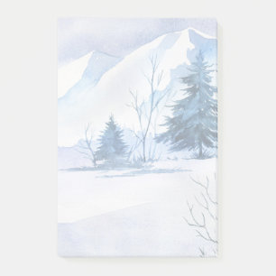 Post-it® Scène de montagne enneigée à l'aquarelle avec pins