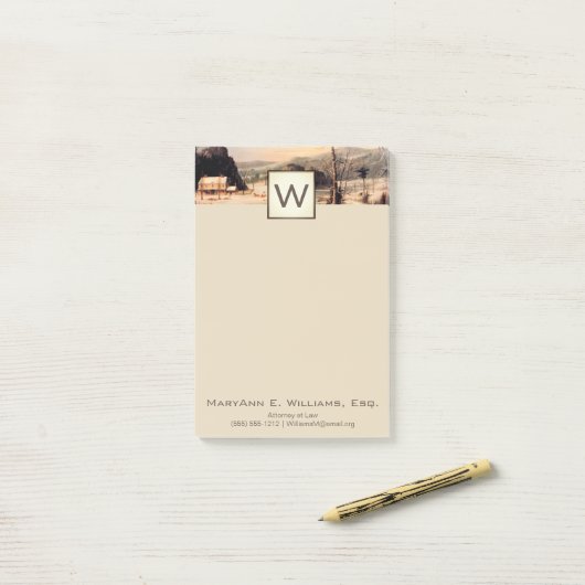 Post-it® Scène de pays avec monogramme (Sur un bureau)