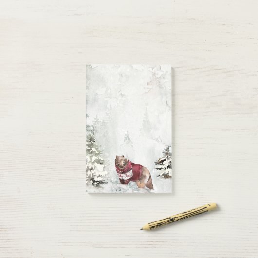 Post-it® Scène Rustique hivernale avec ours (Sur un bureau)