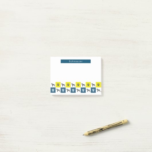 Post-it® Schnauzer Chien & Paw Yellow Grid Silhouette (Sur un bureau)