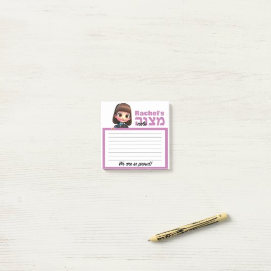 Post-it® scolaire fille mitzvah note collante (Sur un bureau)