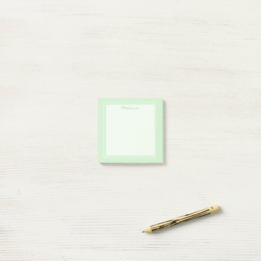 Post-it® Script de bordure blanc vert clair moderne (Sur un bureau)