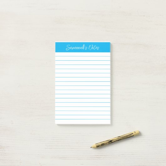 Post-it® Script Élégant Bleu Ciel Ligné Personnalisé (Sur un bureau)