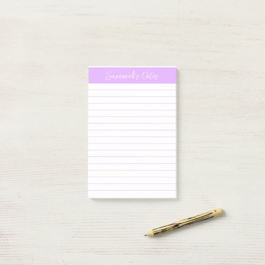 Post-it® Script Elegant Light Lavender Lined Personalized (Sur un bureau)