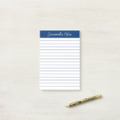 Post-it® Script Élégant Notes Personnalisées Ligne Bleu Mar (Sur un bureau)