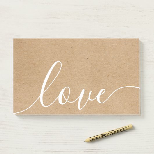 Post-it® Script Kraft Rustique Amour (Sur un bureau)