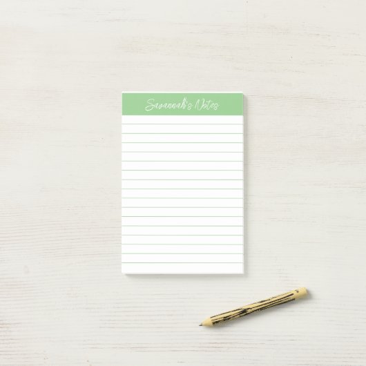 Post-it® Script Medium Sage Green Lined Personalized (Sur un bureau)