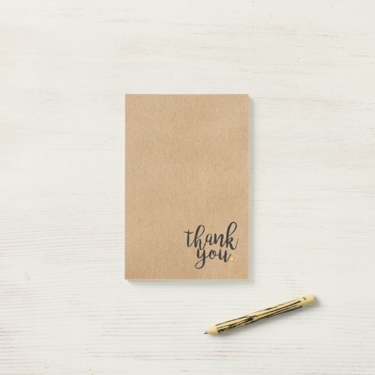 Post-it® Script Merci Gold Love Coeur Rustique Kraft (Sur un bureau)