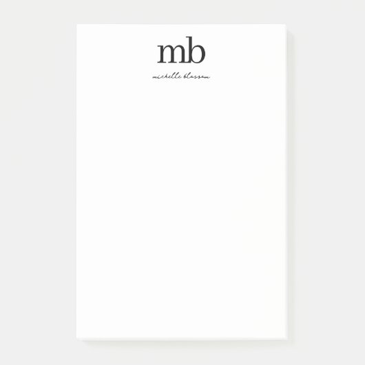 Post-it® Script moderne noir blanc tendance Monogramme init (Devant)