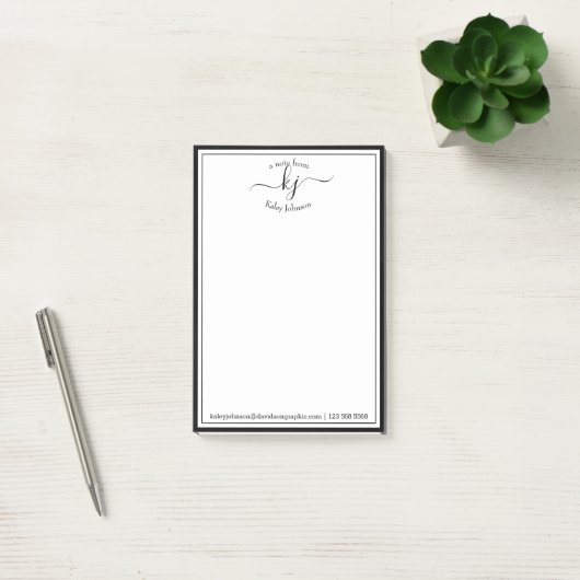 Post-it® Script Monogramme Blanc Noir Du Bureau De (Bureau)