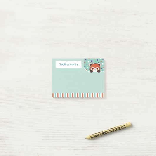 Post-it® Seafoam Green Cute Red Panda Peekabo Vos Notes (Sur un bureau)
