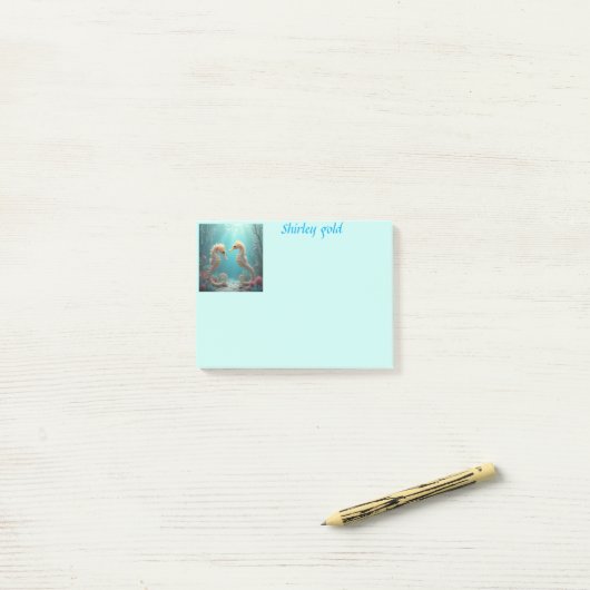 Post-it® Seahorse friends post it note personalize (Sur un bureau)