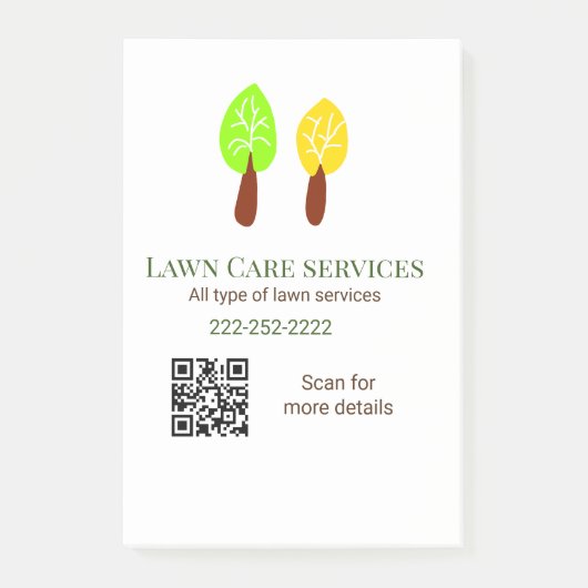 Post-it® Services de soins de pelouse ajoutez nom q r code (Devant)
