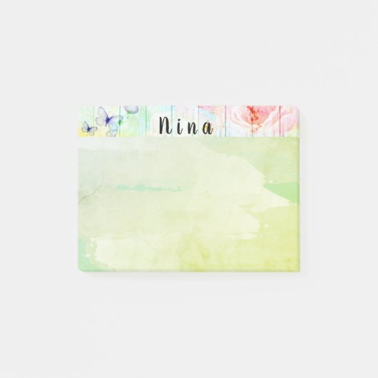 Post-it® Shabby Chic Butterflies et Roses sur bois rustique (Devant)