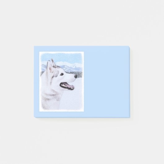 Post-it® Sibérie Husky (argent et blanc) Peinture Chien Art (Devant)