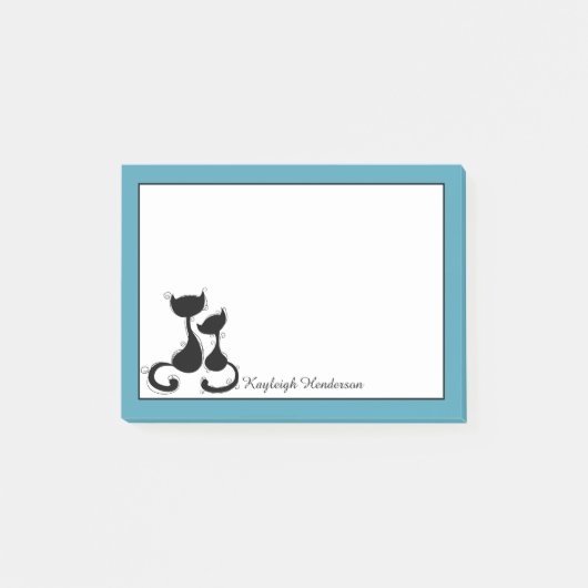 Post-it® Silhouette blanche bleue turquoise de chats noirs (Devant)
