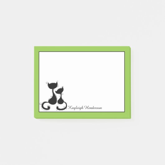 Post-it® Silhouette blanche de chats noirs de chaux (Devant)